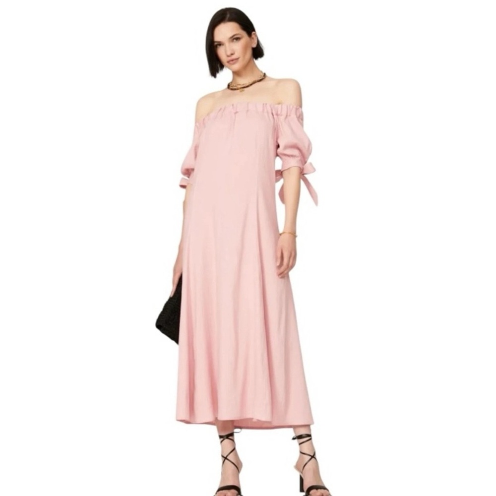 Italian made Off-Shoulder Pink Linen Midi Dress